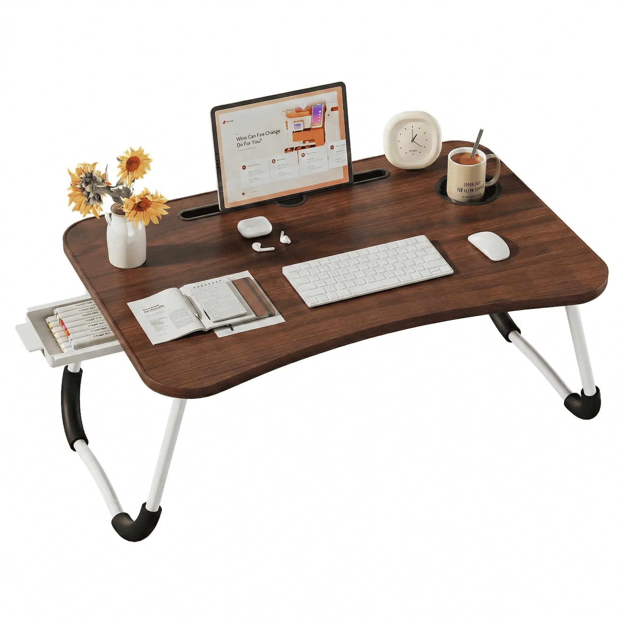 Mesa perezosa multifuncional, mesa de cama plegable portátil con Cajón, Bandeja para Cama, Mesa Plegable de Desayuno, Ideal para Portátil,