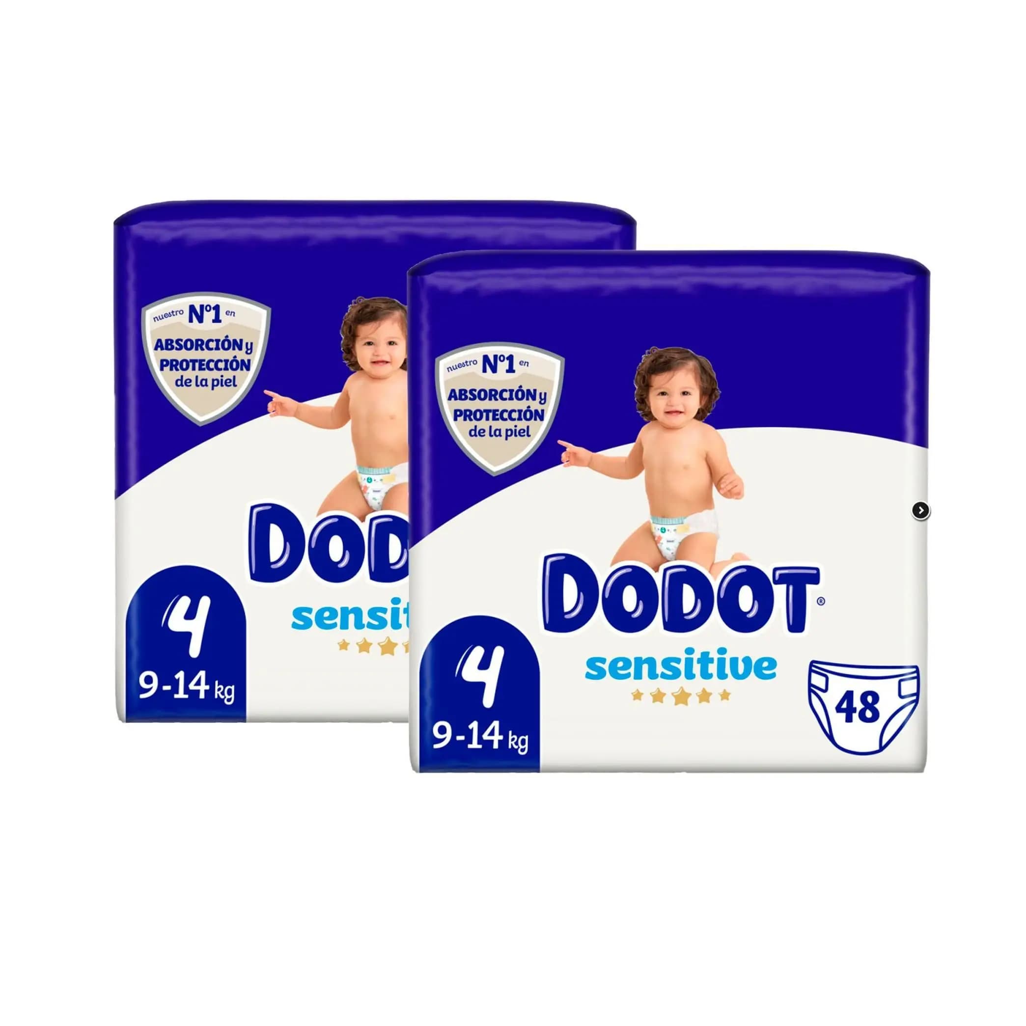 PACK de 2 - pañales desechables Sensitive Talla 4 (9–14 kg) – 96 unidades con Barrera Stop Fugas, indicador de humedad y suavidad extrema para