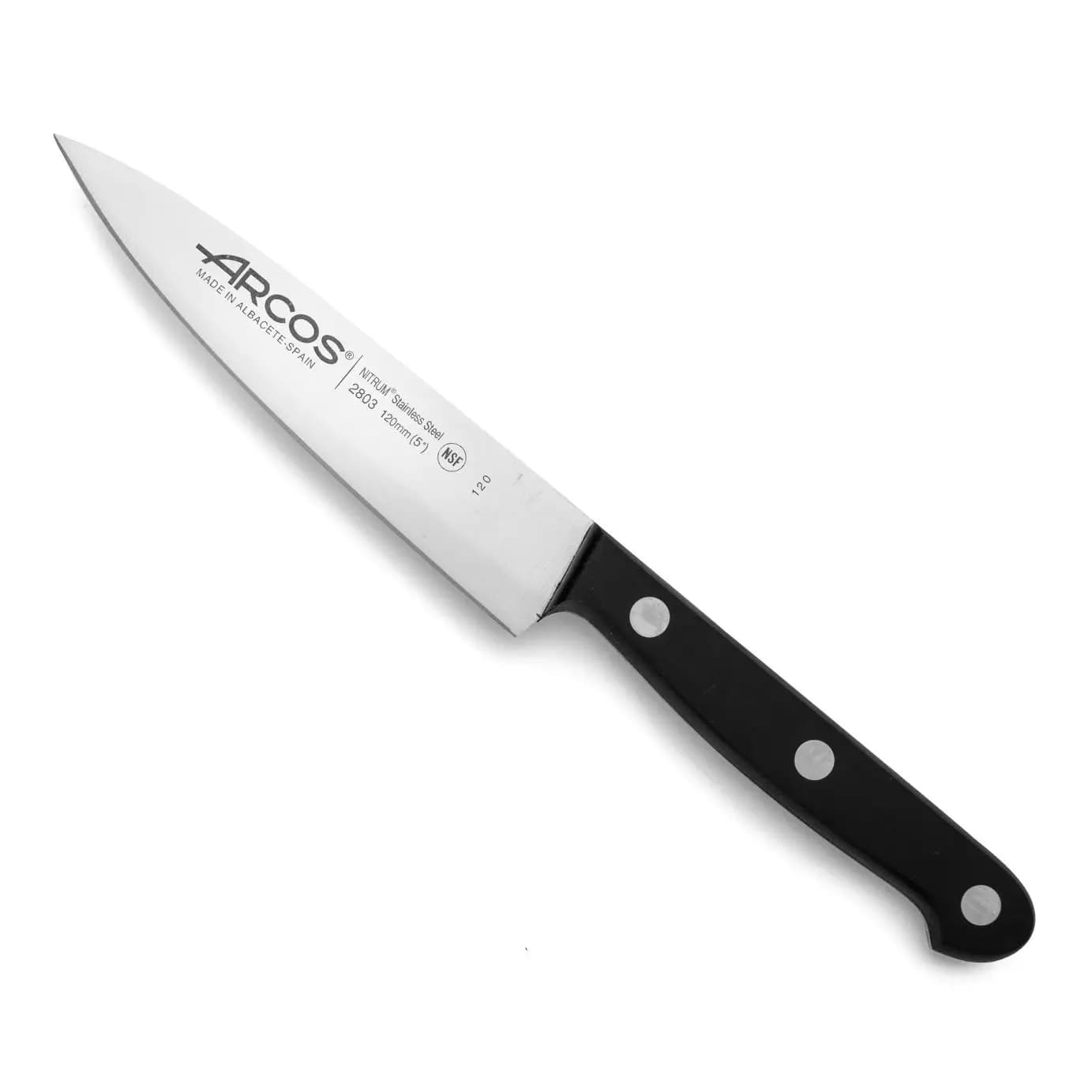 Arcos Cuchillo Chef Acero Inoxidable. Cuchillo cocina para cortar y pelar alimentos pequeños. Mango ergonómico polioximetileno y Hoja 120 mm. Serie