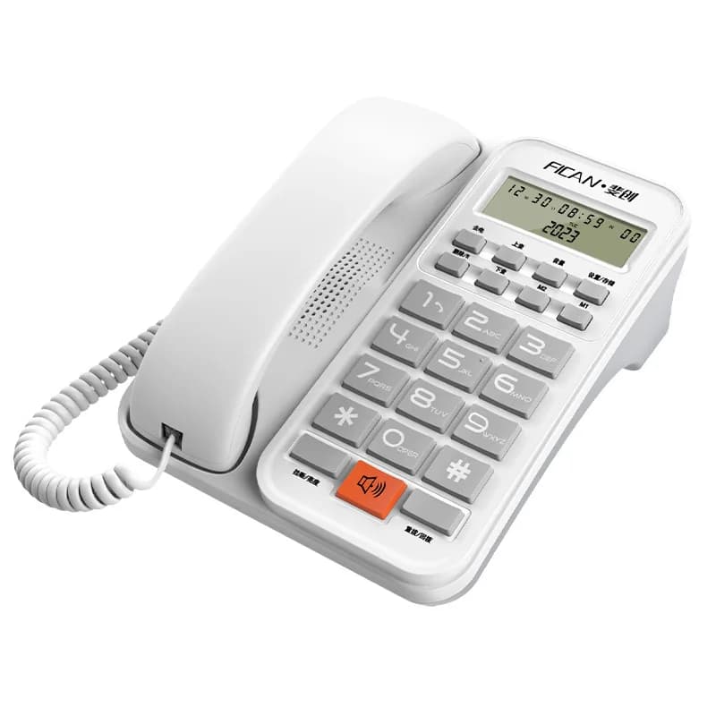 Teléfono Fijo sobremesa o Pared, con Teclas Grandes y fácil de Usar, con pantalla, 2 memorias directas, Volumen de Timbre Extra Alto, función de
