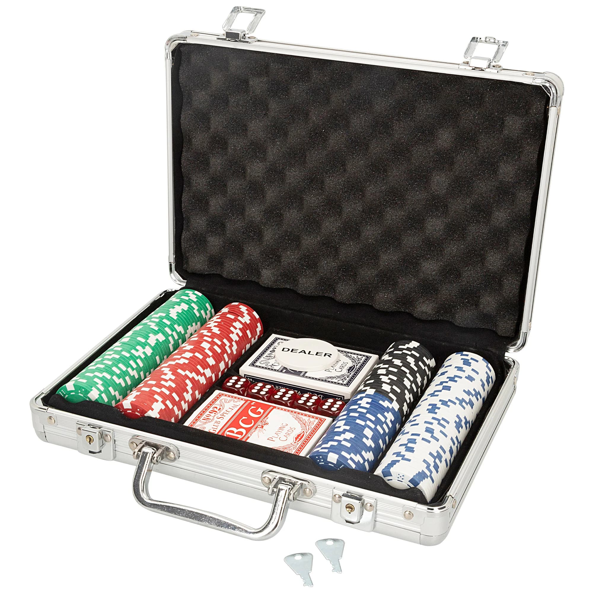 CB Games - Maletín de póker Ø4x0,3 cm, Juego set infantil con 201 fichas, 2 barajas de cartas, 5 dados y 1 ficha dealer, Para niños +3 años,