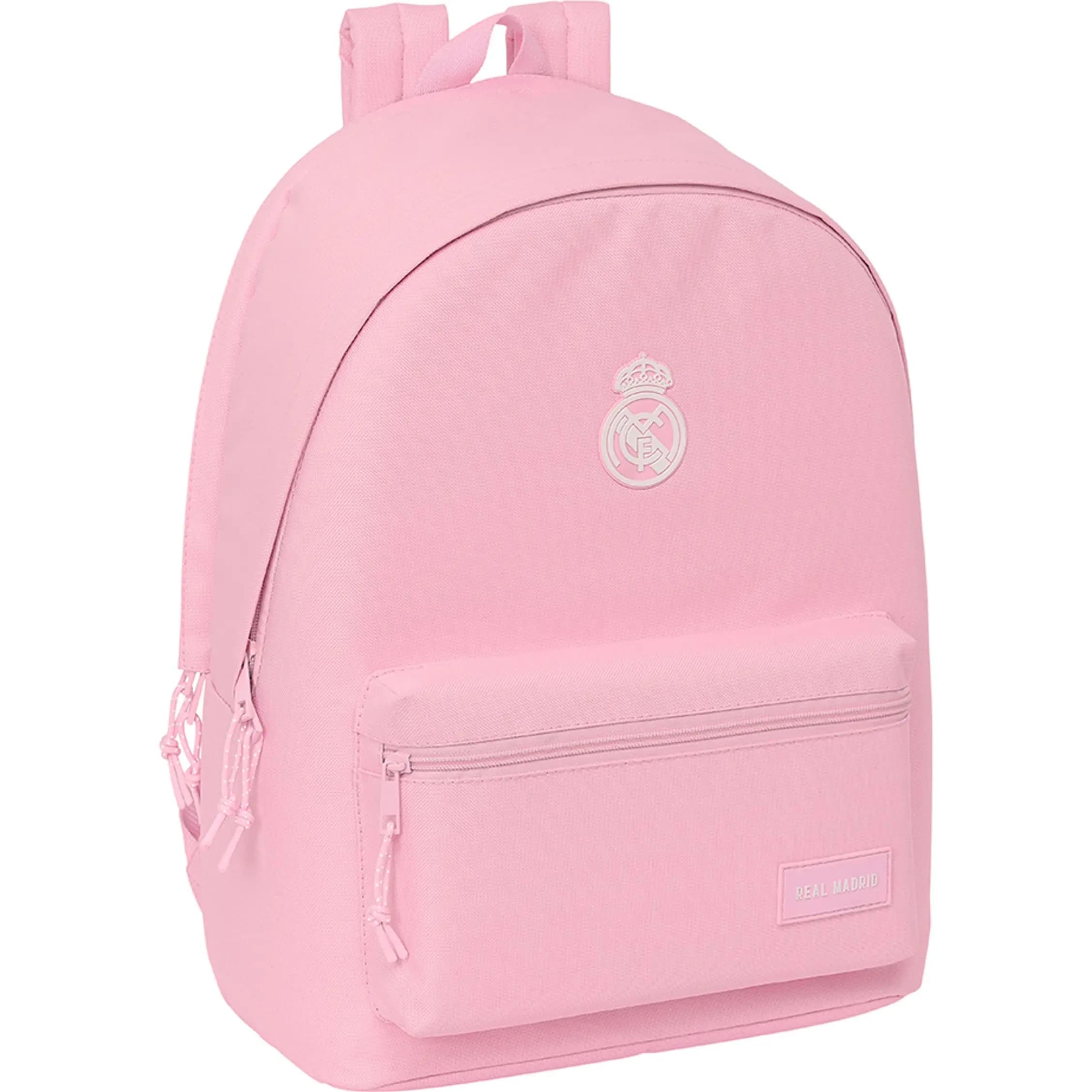 SAFTA  MOCHILA DOBLE PARA PORTATIL 15,6" CON USB REAL MADRID CHICA ROSA - Mochila Escolar Licencia Oficial - Diseño Ergonómico - Amplio Espacio de