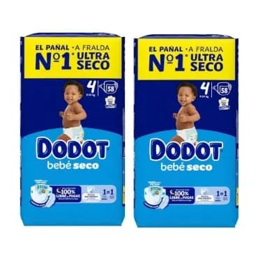 Dodot Bebé-Seco Talla 4 (9-14 kg) Pack Ahorro 116 Pañales (2x58)– Sequedad Duradera y Protección Anti Fugas