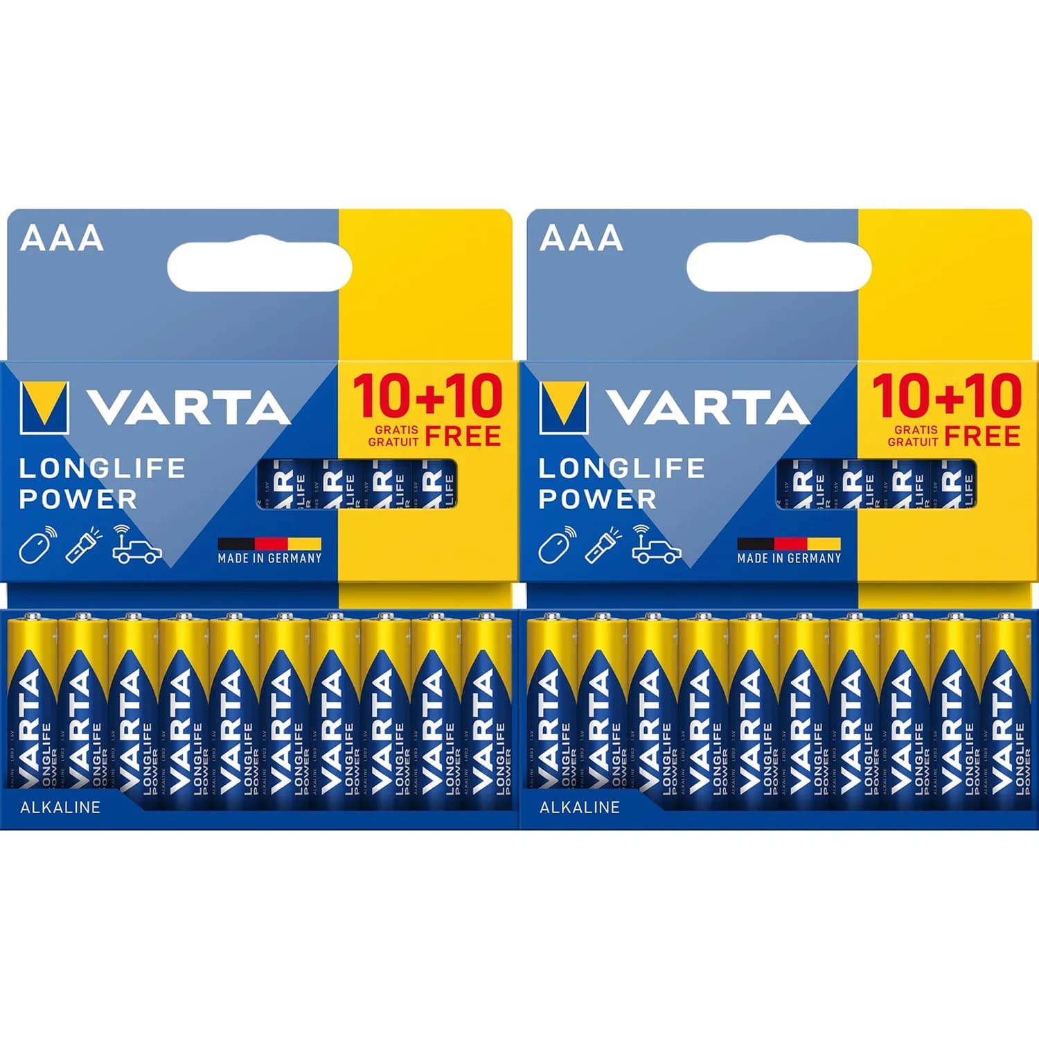 VARTA Pilas AAA Alcalinas de Alto Rendimiento, VARTA Longlife Power, Ultra Larga Duración, Energía Continua, Ideal para Controles Remotos, Juguetes