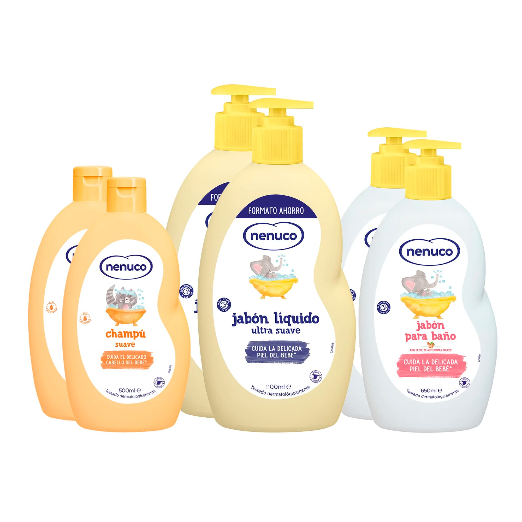 Nenuco Pack Higiene Suave Bebé | 2x Jabón Líquido Ultra Suave 1100 ml + 2x Jabón Baño 650 ml + 2x Champú Suave 500 ml | Con Aloe Vera y Leche de