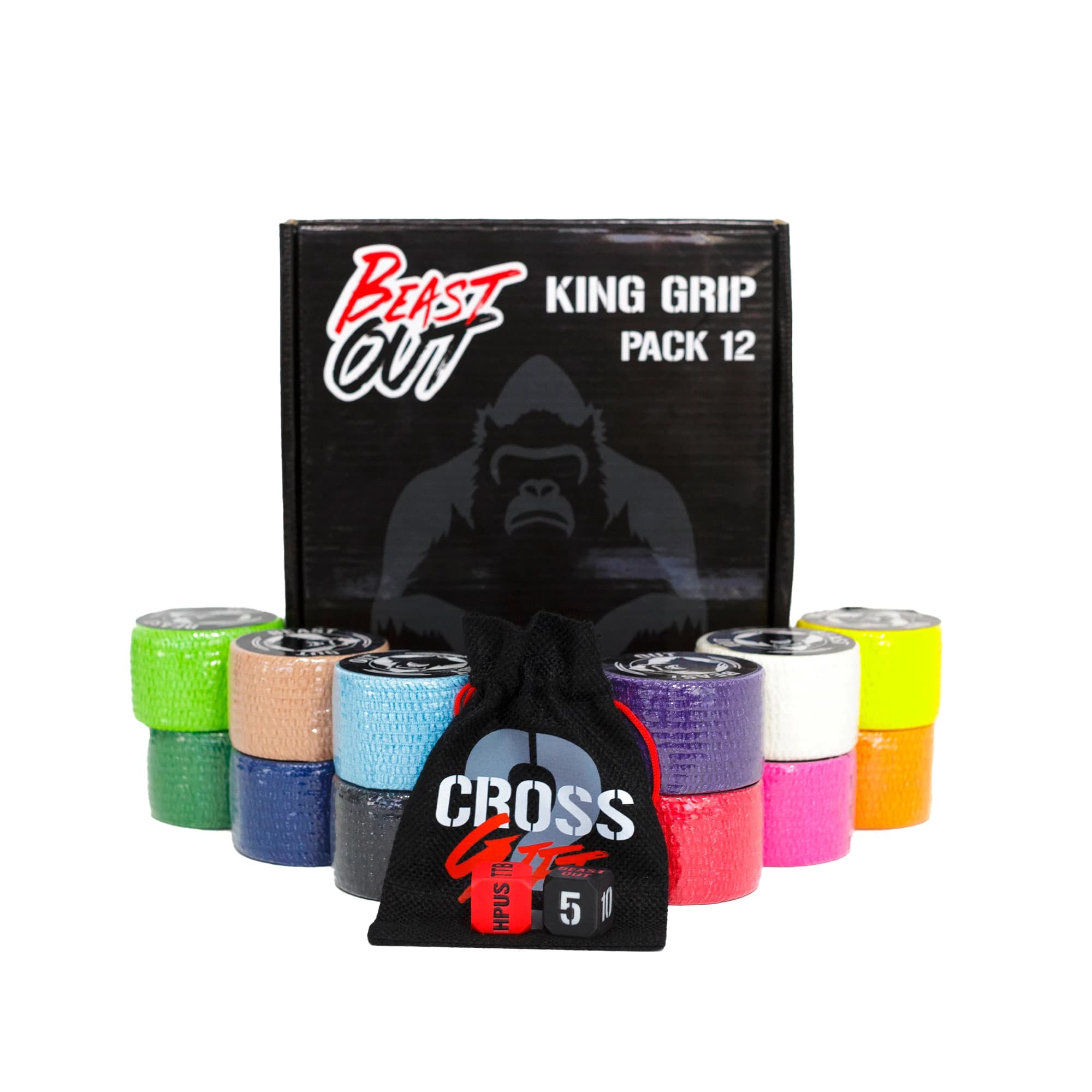 BeastOut Tape King Grip - Pack de 12 Tape Crossfit Premium (4 cm x 6 m), Venda para dedo elástica adhesiva ideal para vendaje deportivo, Tape