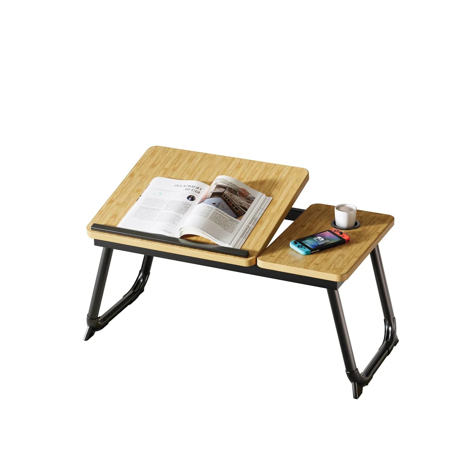 Mesa de cama de computadora portátil, Mesa de cama plegable con estante de copa, que se puede ajustar en cinco marchas