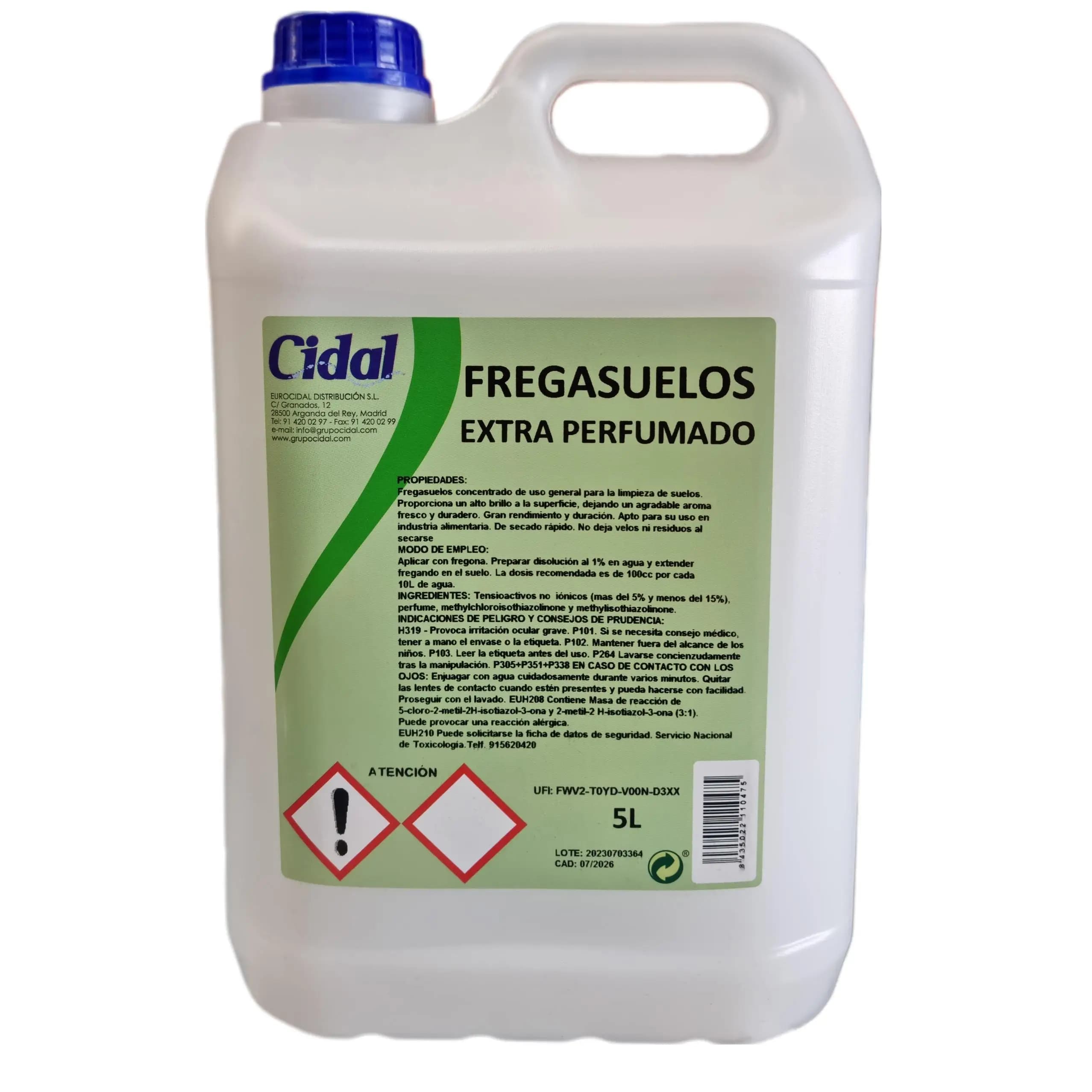 Fregasuelos Cidal Extraperfumado 5L - Limpiador Neutro Extra Calidad - Marca CIDAL
