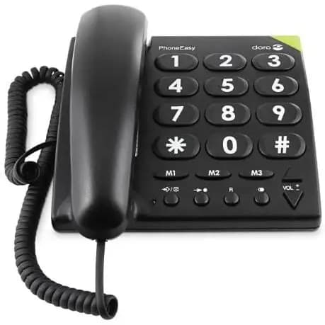 Doro 380001 - Analog Landline Phone, black, with CE certification, features a hands-free function and is ideal for home use.