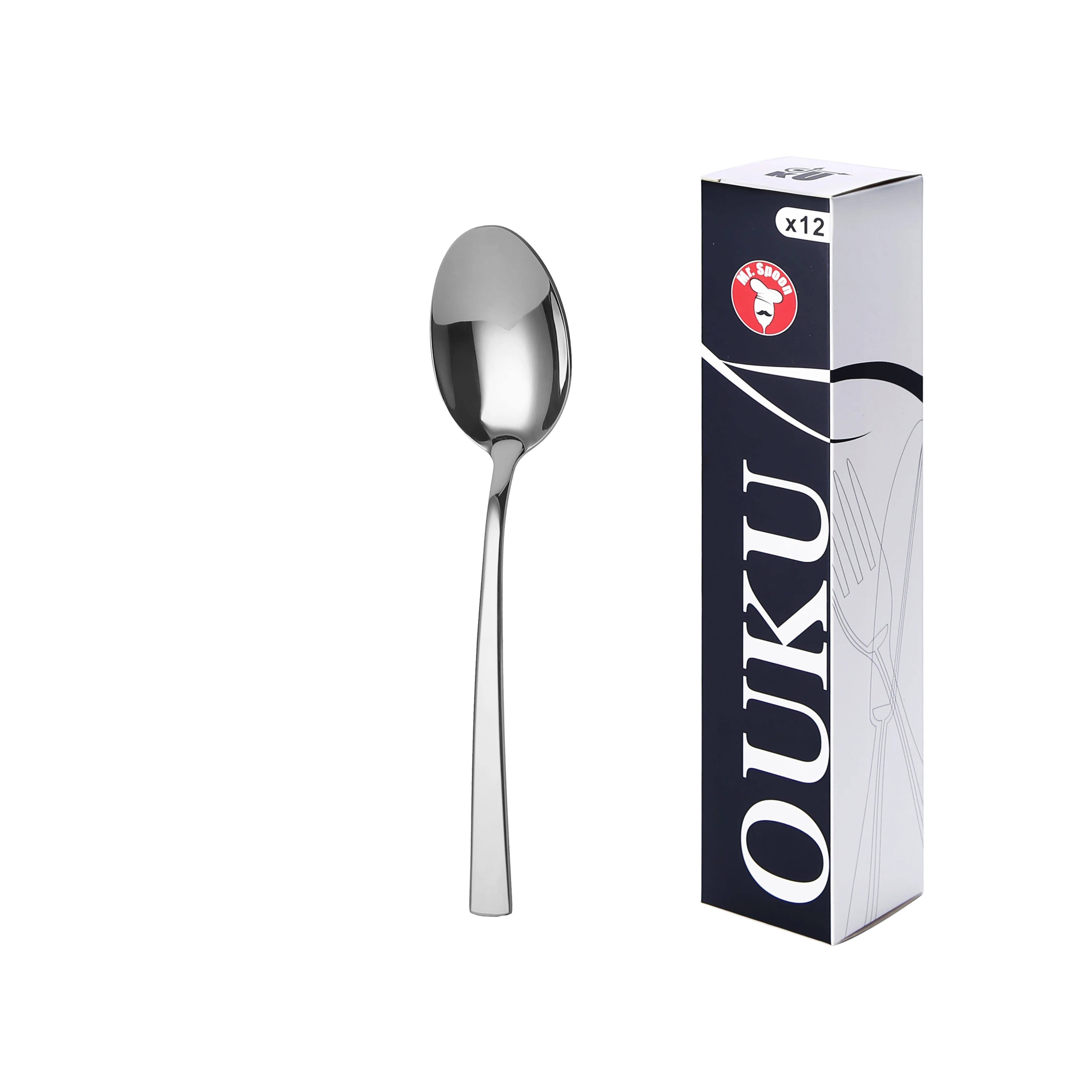 Mr.Spoon Serie Montaña Cucharas 12, 48 o120 piezas,Acero inoxidable 18/0,Económico y funcional,Cuchara sopera largo 206mm,cuchara postre
