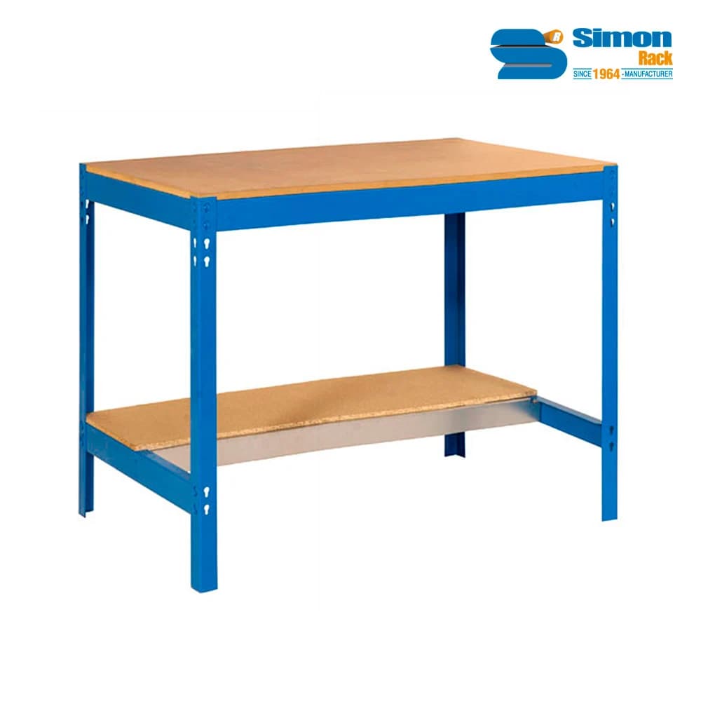 Simonrack Banco de Trabajo BT0 900x600cm con Bandejas de Madera y 2 Estantes - Azul