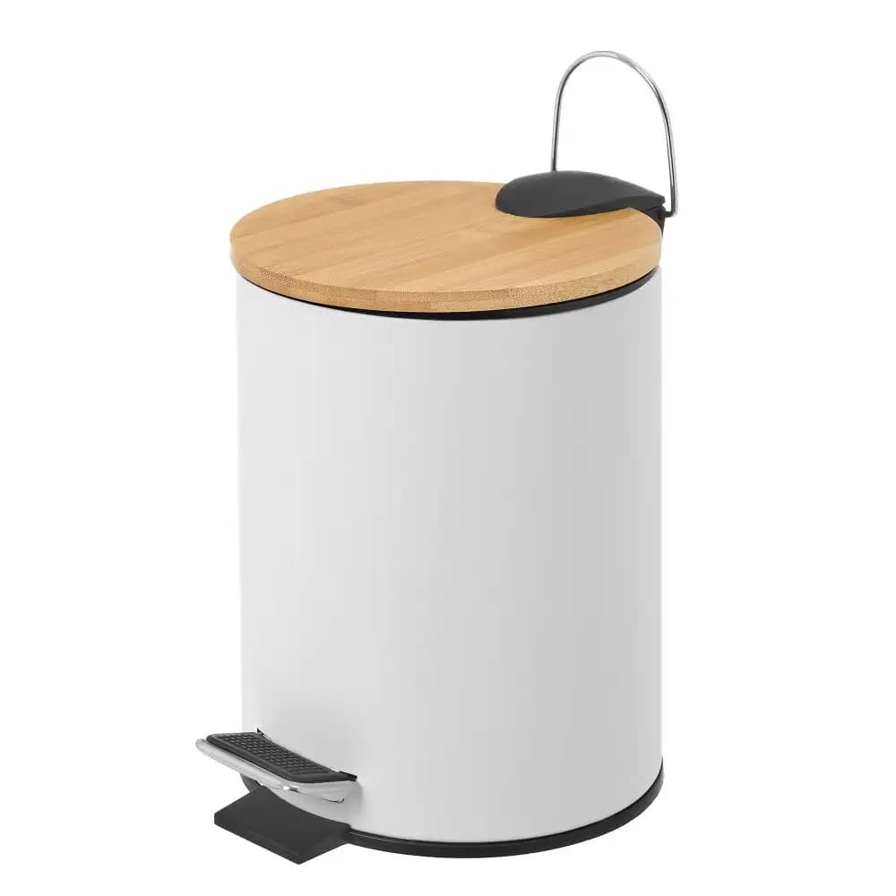 Papelera de baño de pedal de metal y tapa de bambú de 3 litros Lola Home