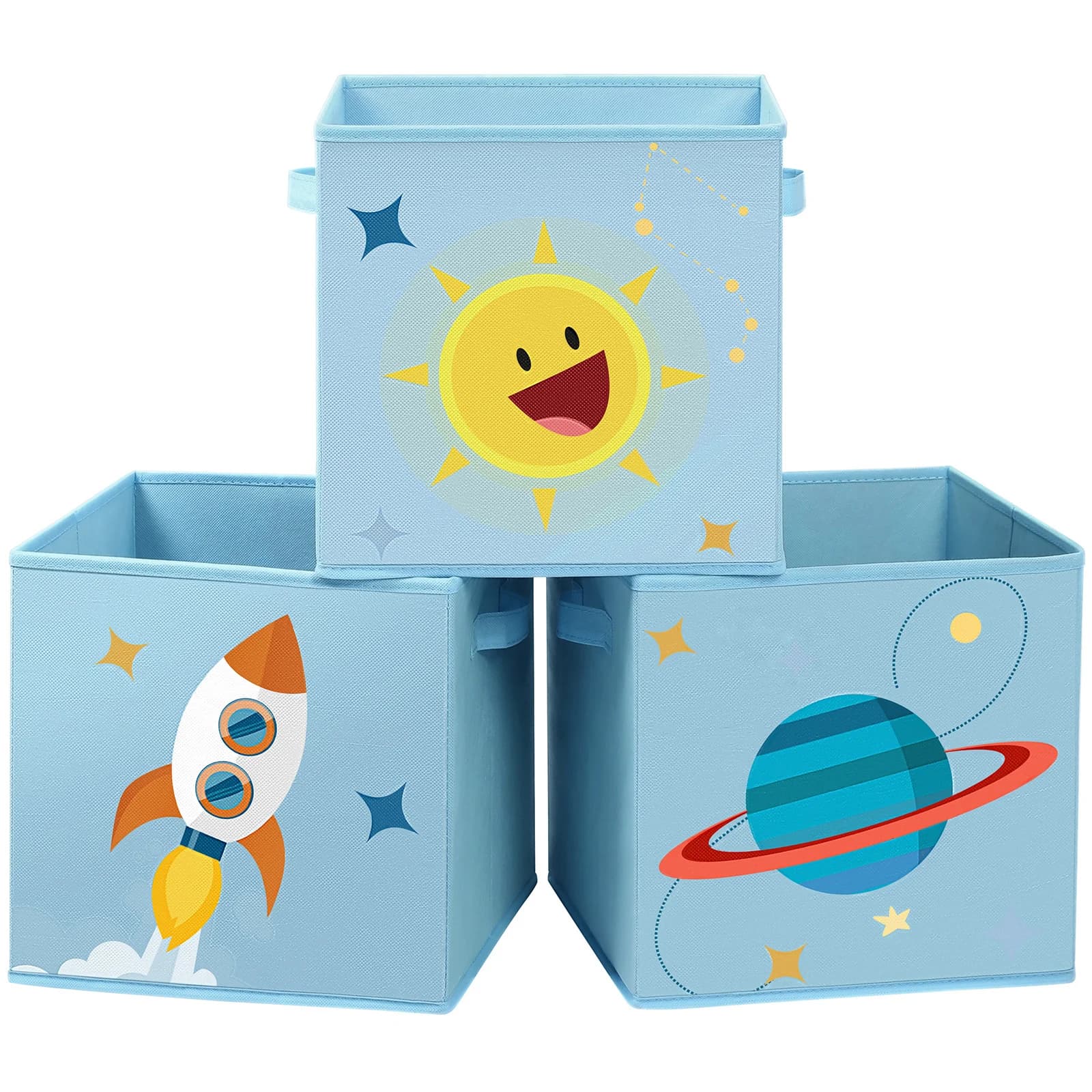 SONGMICS Cajas de Almacenaje, Juego de 3, Organizadoras de Juguetes, Cubos Plegables con Asas, para Habitación de Niños, Sala de Juegos, 30 x 30 x