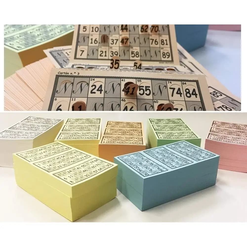 Cartones de bingo. Pack de 900 unidades numeradas. Troquelados para facilitar la marca sin llegar a desprenderse del todo.