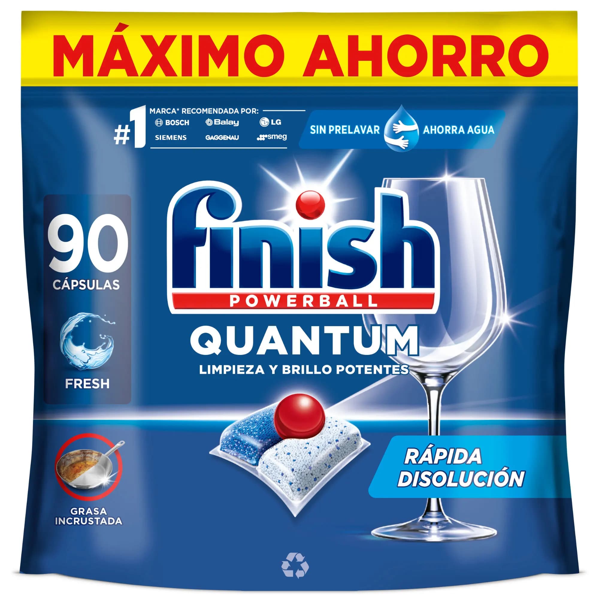 Finish Powerball Quantum, 90 | 180 | 270 Pastillas para Lavavajillas, Limpieza y Brillo Potentes, Aroma Regular Formato 1x90 | 2x90 | 3x90