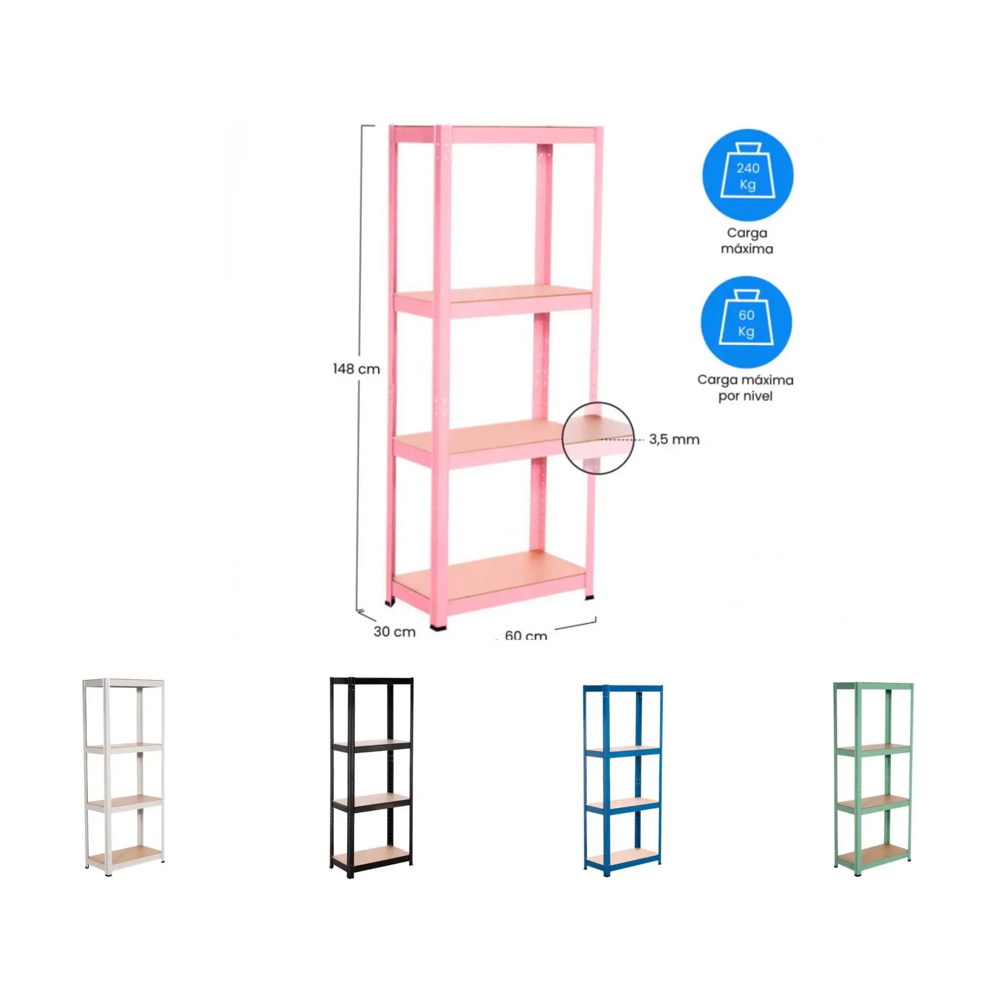 Estanteria Metalica Modular Con 4 Baldas Ajustables Estantería Multiusos  7H Seven House Muebles y organizacion Uso Doméstico Dimensiones