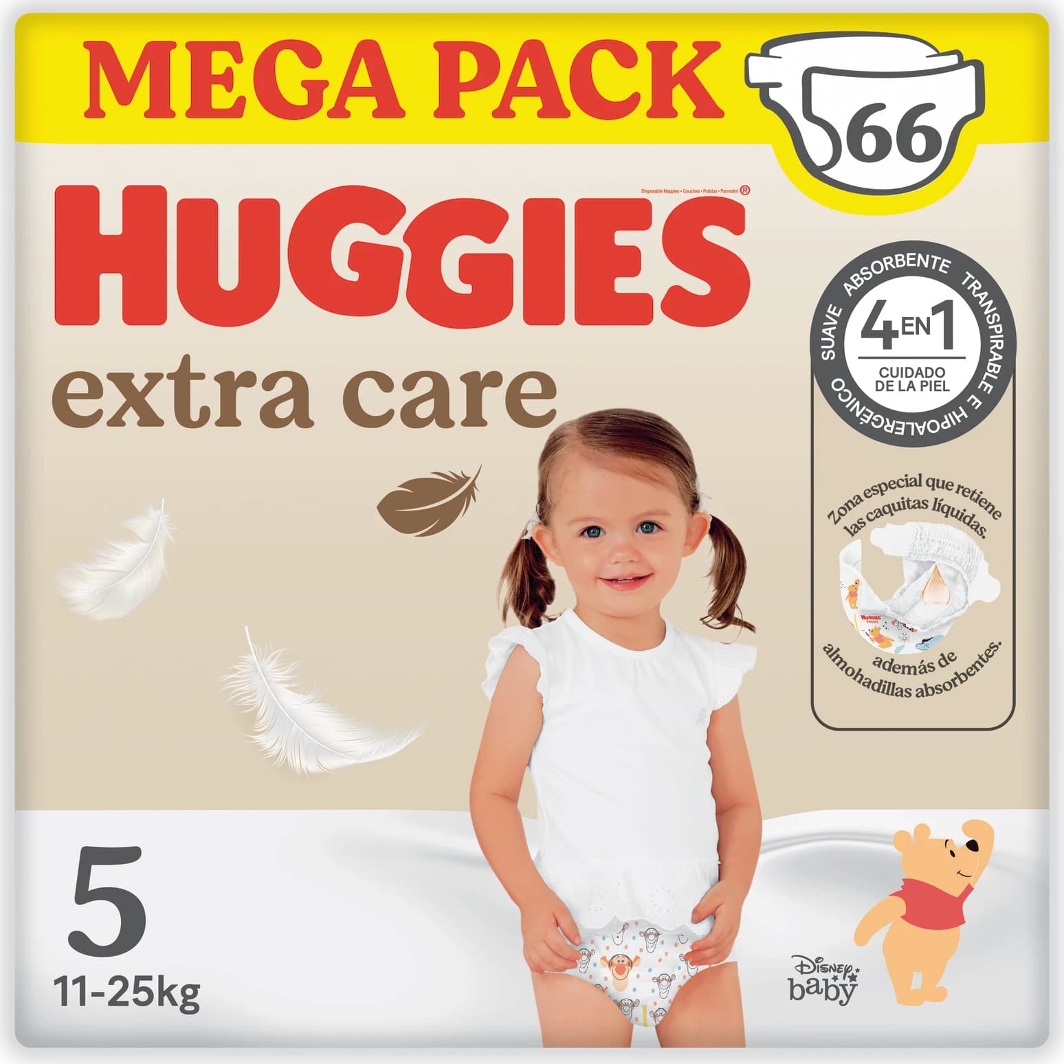 Huggies Extra Care Pañales Bebé MEGA Pack, Tallas  1,2,3,4,5