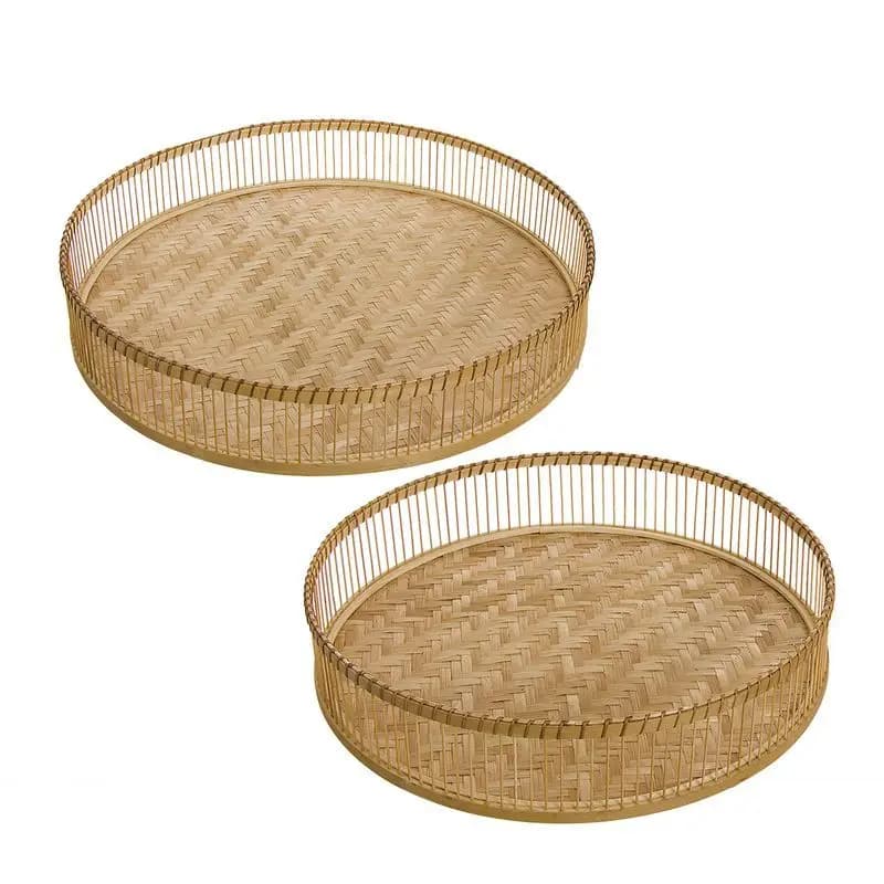 Factory Cuadros - Juego de 2 Bandejas de Bambú Ecológicas - Medidas 34x34x9 y 40x40x10 - Resistente y Decorativo