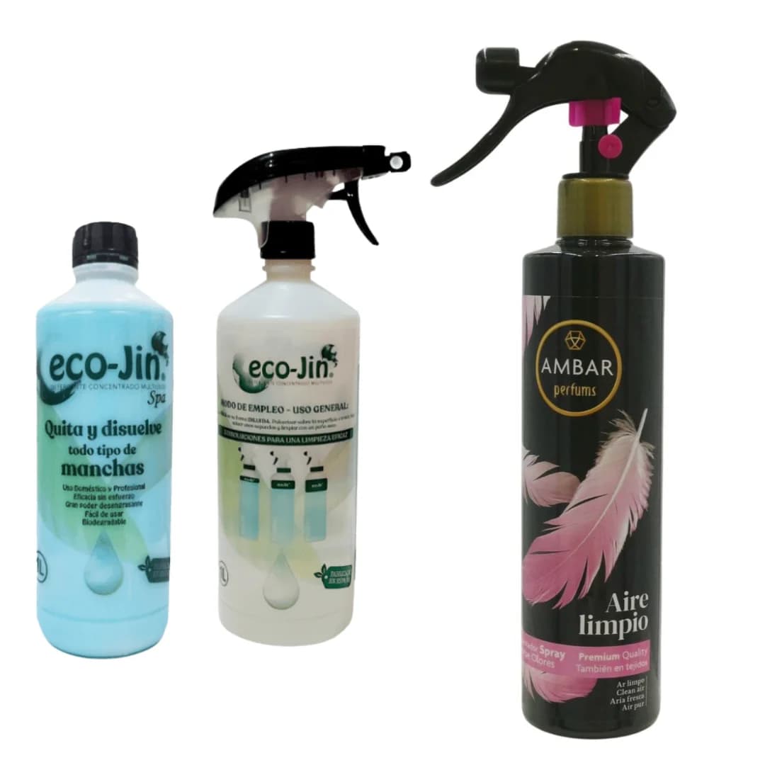 ECOJIN ORIGINAL DE LABONCLER A ELEGIR + DIFUSOR + AMBIENTADOR AMBAR AROMA AIRE LIMPIO. Spray Aire Limpio 280 ml. Ambientador líquido en spray.