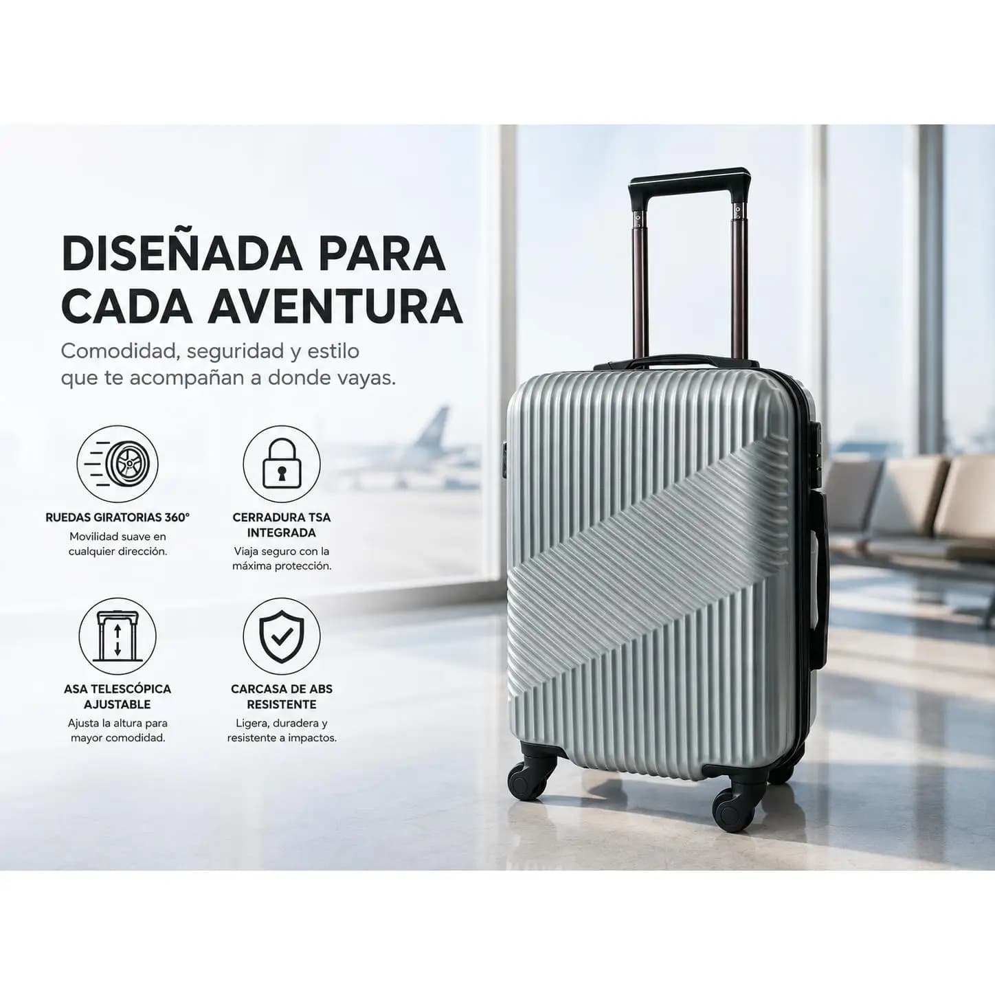 Maleta de viaje, maleta cabina, maleta de mano para avión, maleta ligera, equipaje de mano, maleta ABS,maleta moderna. Andely