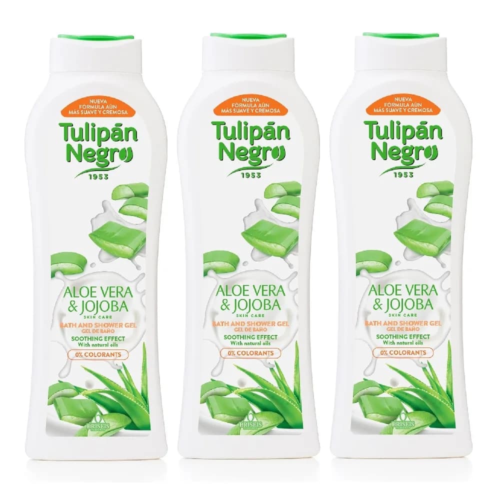 TULIPAN NEGRO, Gel de Baño y Ducha Aloe Vera & Jojoba 650ml (Pack de 3x650ml), De la Línea Skin Care Tulipán Negro, Máxima Hidratación y Suavidad