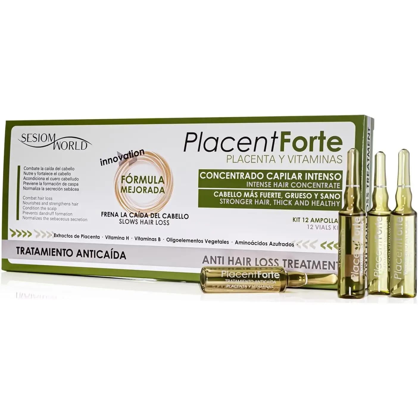Tratamiento Anticaída Capilar con Vitaminas y Extracto de Placenta - 12 Ampollas Sesiom World