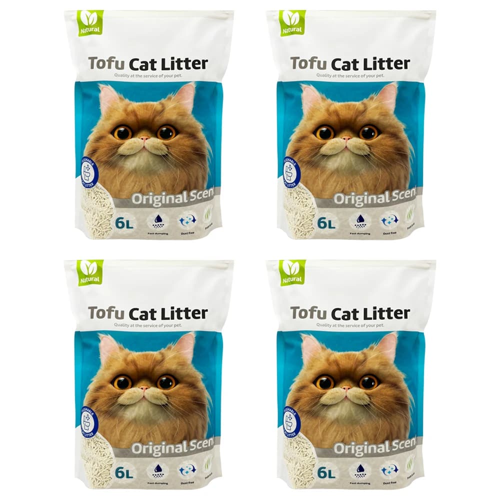 4Pcs Arena Aglomerante para Gatos Arena de Tofu para Gatos sin Polvo Fácil de Aglomerar Controla los Olores se Lanza en el Inodoro Sabor Original