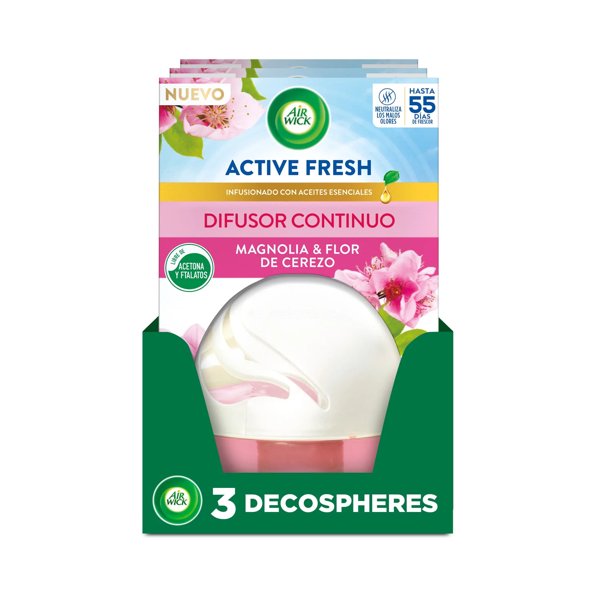 Air Wick - Ambientador Decosphere Magnolia, Algodón, Mango,  Pack 3 | 6 Unidades, Elimina Malos Olores, Líquido, Hogar y Coche
