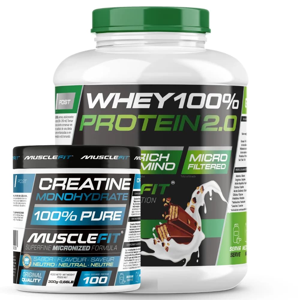 Pack Whey 100% Protein 2000g + Creatina 300g MuscleFIt +MuscleCult  Aumento Muscular