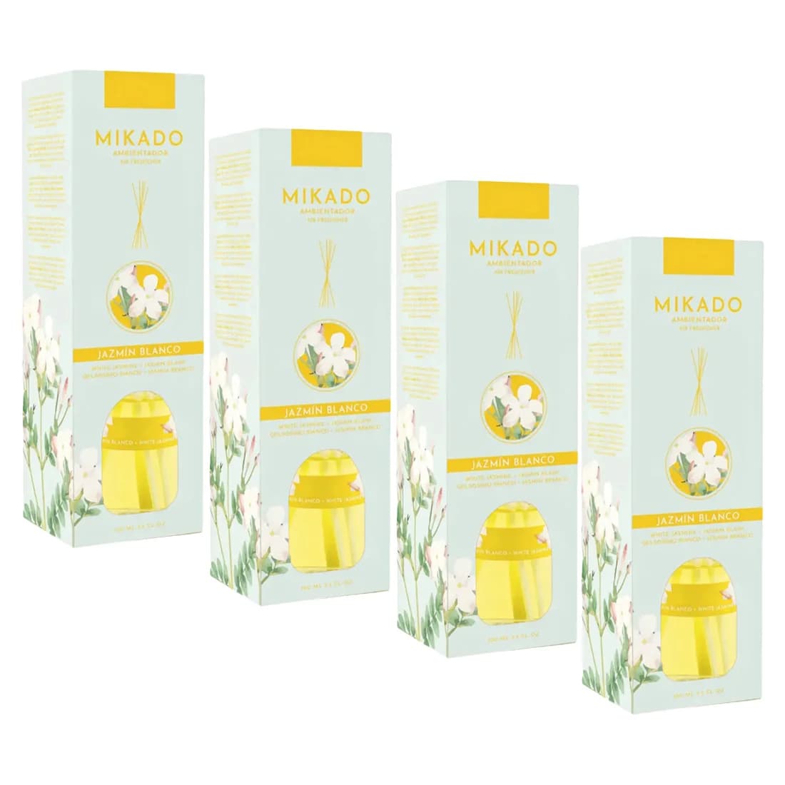 Pack de 4 Ambientadores Mikado 100 ml -Jazmin Blanco-Aroma floral y envolvente para tu hogar.