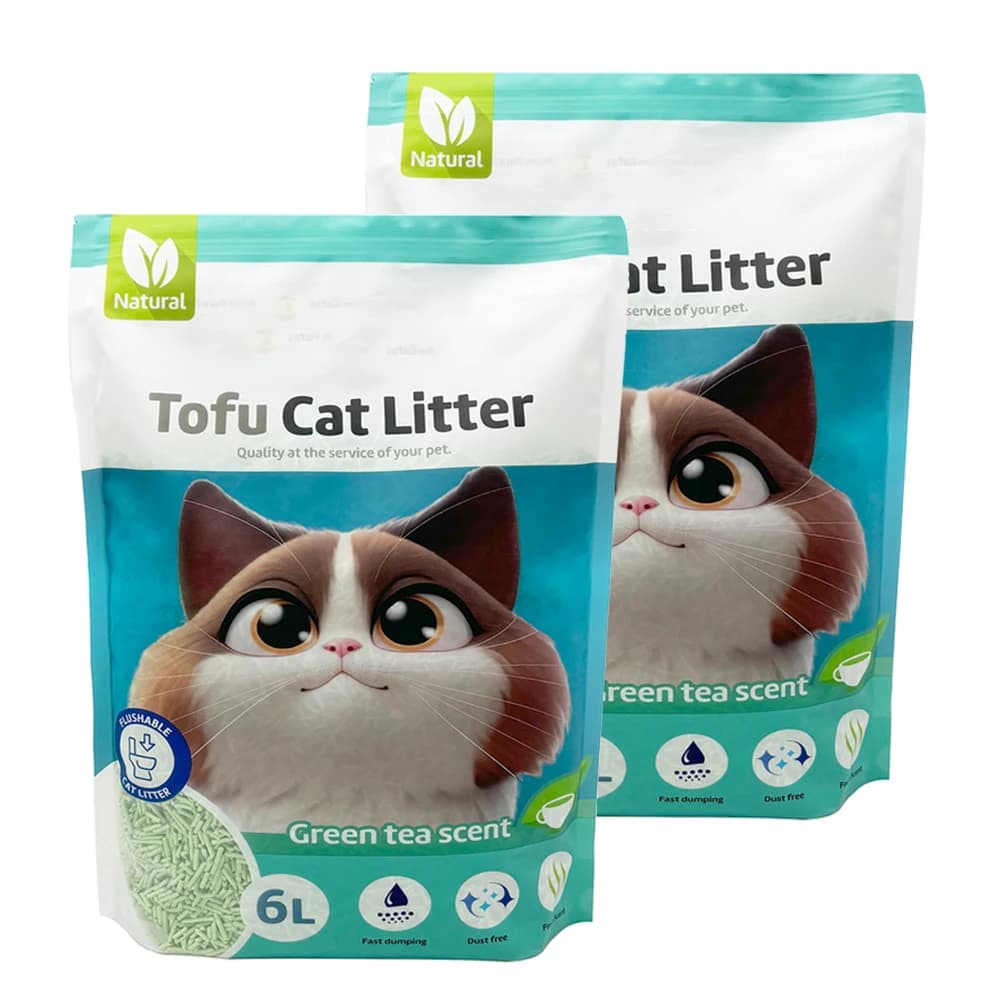 Arena Aglomerante para Gatos Arena de Tofu para Gatos sin Polvo Fácil de Aglomerar Controla los Olores se Lanza en el Inodoro Sabor Te Verde