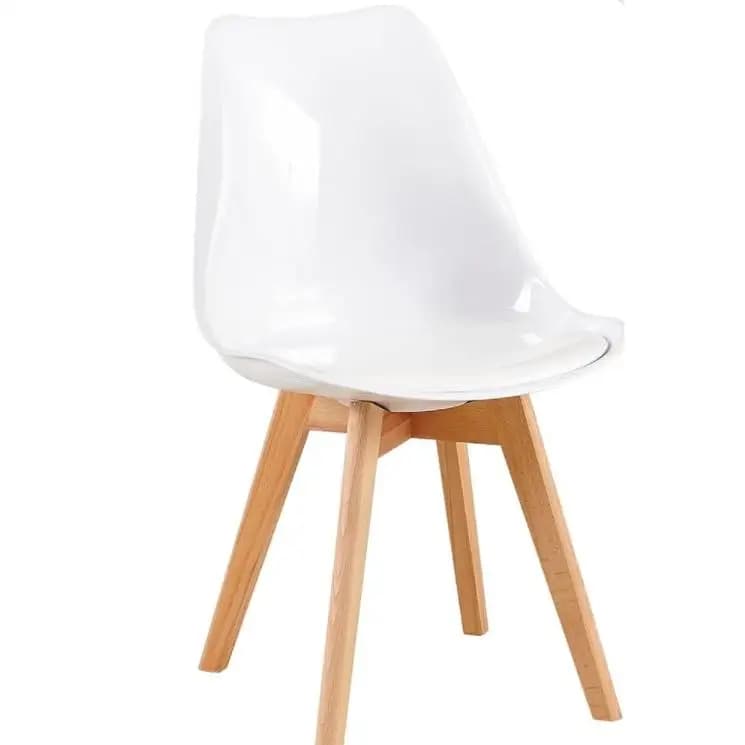 ORION91 Silla DRACO Blanco Brillo Piel Sintética Acolchado Blanco Patas Madera de Haya 83x50x56cm Comedor Oficina Salón Teletrabajo Cocina -