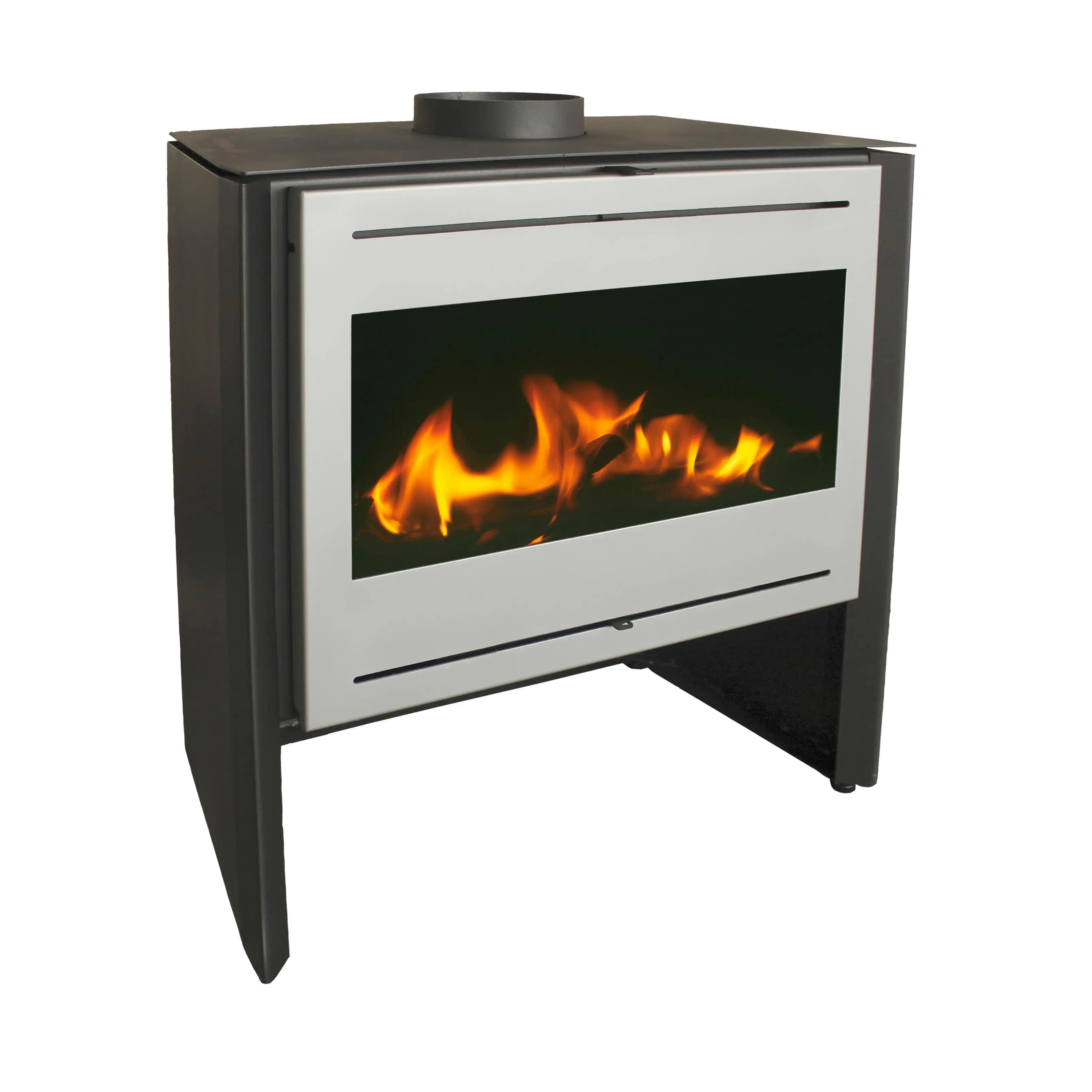 Estufa de leña  de salón BORR 11 Kw de Muspel: Mix Acero Carbono + hierro fundido. Sistema de cristal limpio, doble cobustión, parrilla fundición,