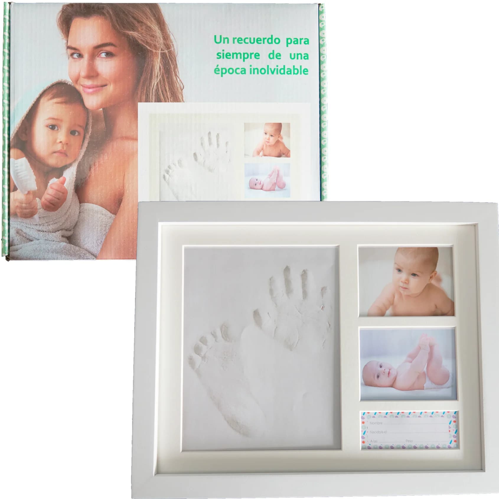 ARGUVAL® - Marco Huellas Bebé | Kit recuerdo | Madera Lacada | Arcilla Segura | Regalo Recién Nacido y Baby Shower