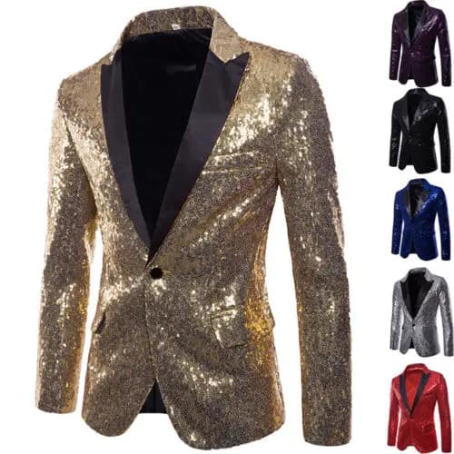 Chaqueta de traje brillante para hombre, abrigos brillantes con lentejuelas, botón de fiesta, baile, boda, traje Formal de caballero, talla grande