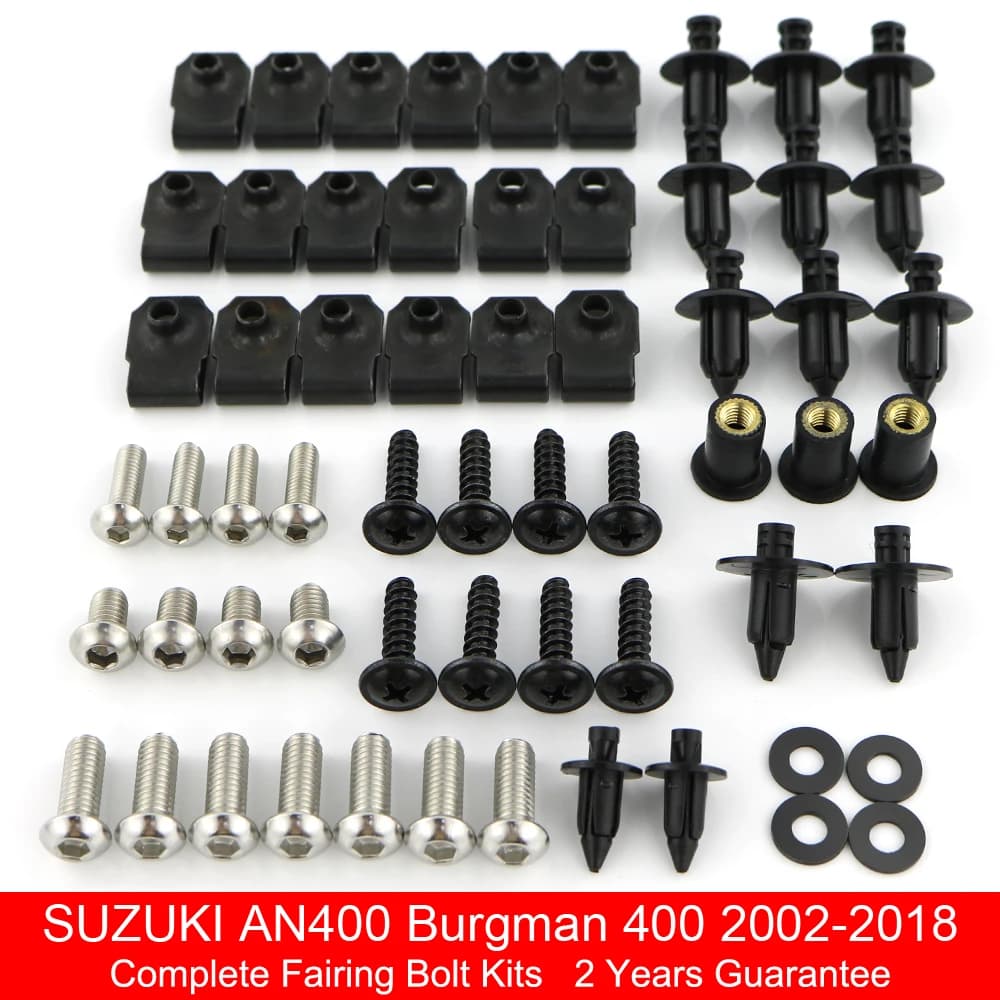 Ajuste para Suzuki AN400 Burgman 400 2002-2018, Kit completo de tornillos de carenado para motocicleta, Clips de carenado, tornillos para el cuerpo de