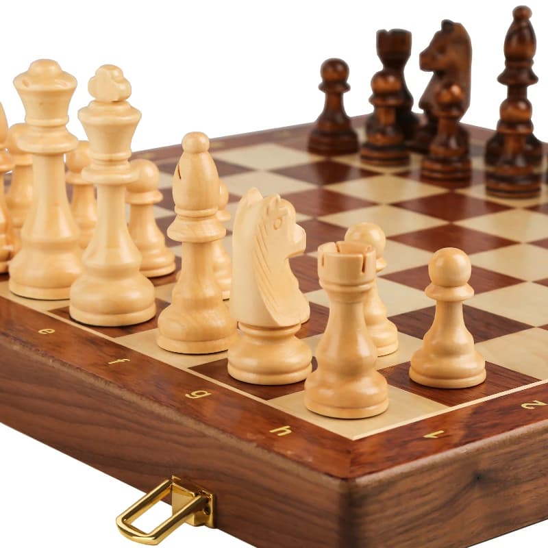 Juego de Ajedrez de Madera Plegable de Alta Calidad, 39*39cm, Tradicional, Clásico, Hecho a Mano, Piezas de Madera Sólida, Tablero de Ajedrez, Juego