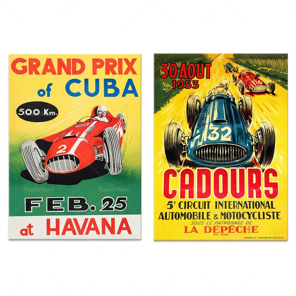 1953 Cartel de carreras de motor Cadours |   Carreras de automóviles retro |   Impresión deportiva automática