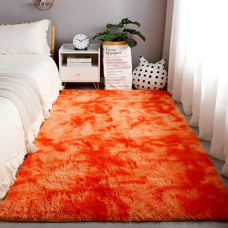 Alfombra suave y esponjosa de color naranja, alfombra peluda colorida para habitación de niños, alfombra de juego de felpa, alfombra para sala de