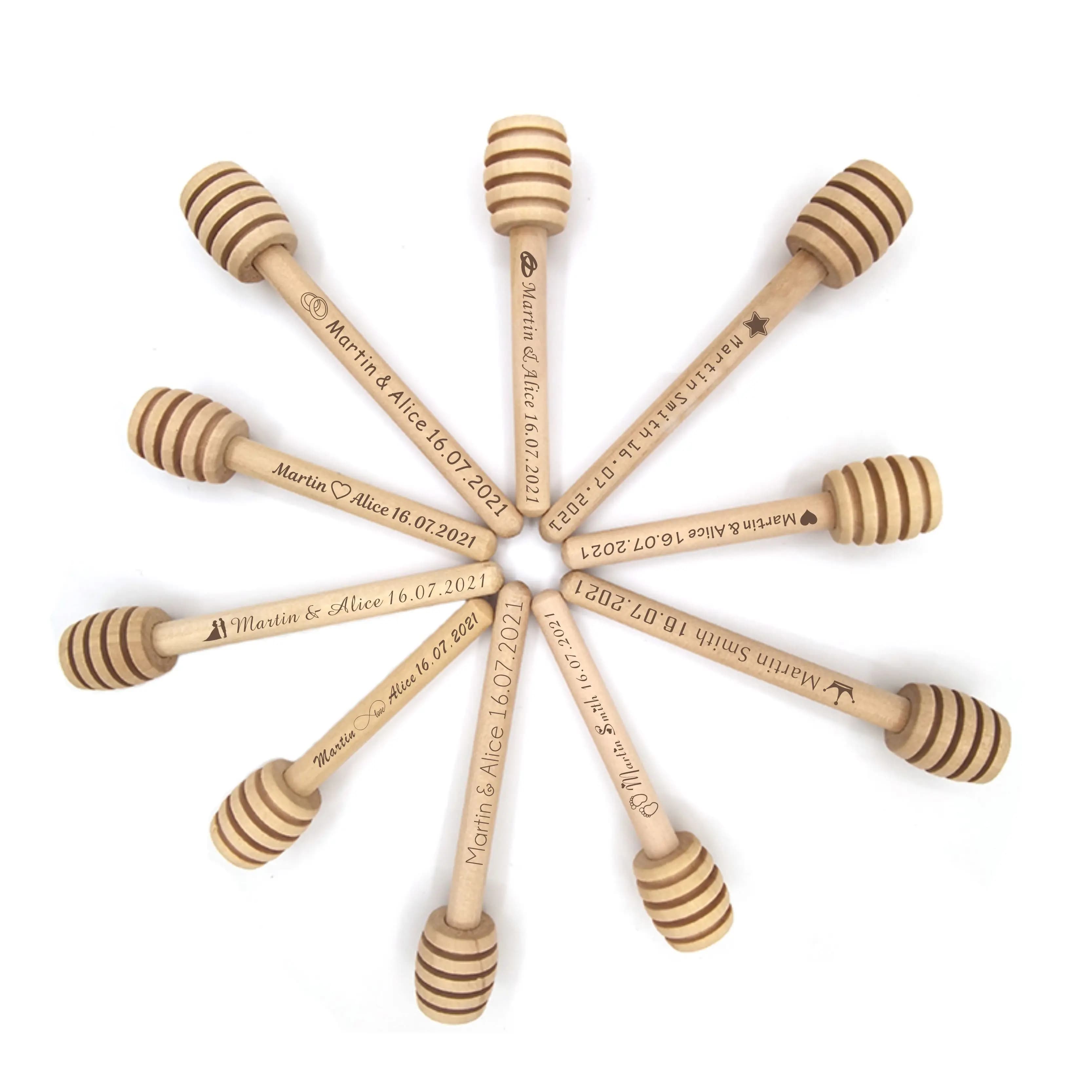 20/50/100 Uds. Barra agitadora de miel personalizada, Mini cuchara de madera para miel, regalo de fiesta de boda, utensilios de cocina para postre