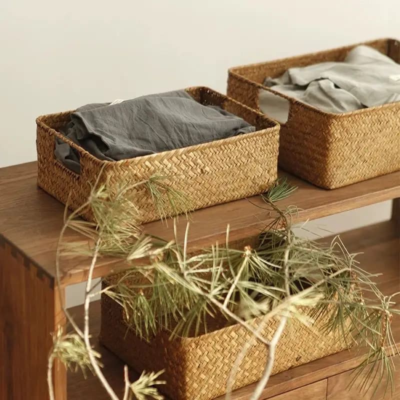 Zerolife-Cesta tejida de algas marinas para decoración del hogar, cesta de mimbre natural, cesta de almacenamiento, toalla de pan de frutas, mesa de