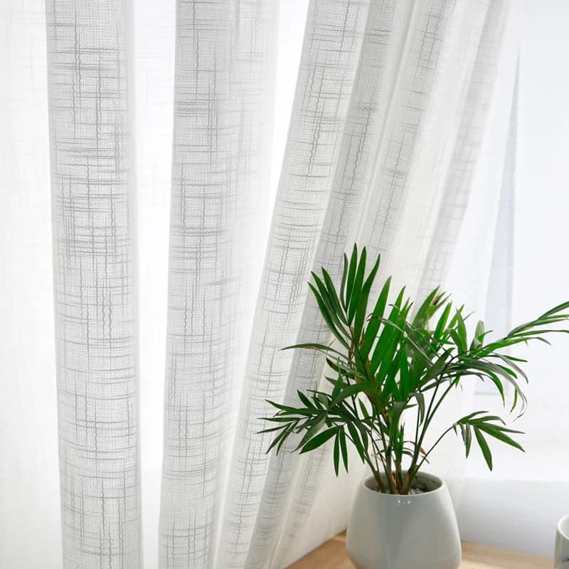 Cortina moderna de lino y algodón, gasa con textura cruzada blanca para dormitorio, balcón, sala de estar, ventana