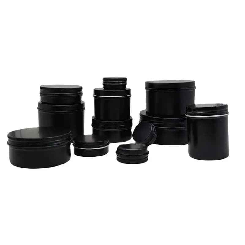 Latas de aluminio negro con tapa, caja de lata redonda de 5-250ml, latas de pastillas de Metal, frascos de pomada de crema, contenedor de
