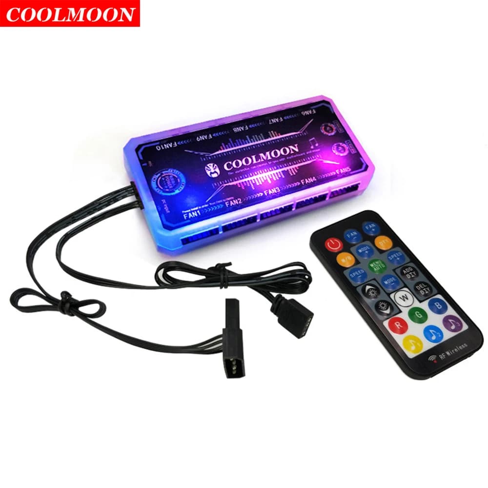 Coolmoon Smart Music 5V 3Pin ARGB Control remoto HUB para Coolmoon 6Pin chasis ventiladores de refrigeración 4Pin tira de luz disipación de calor