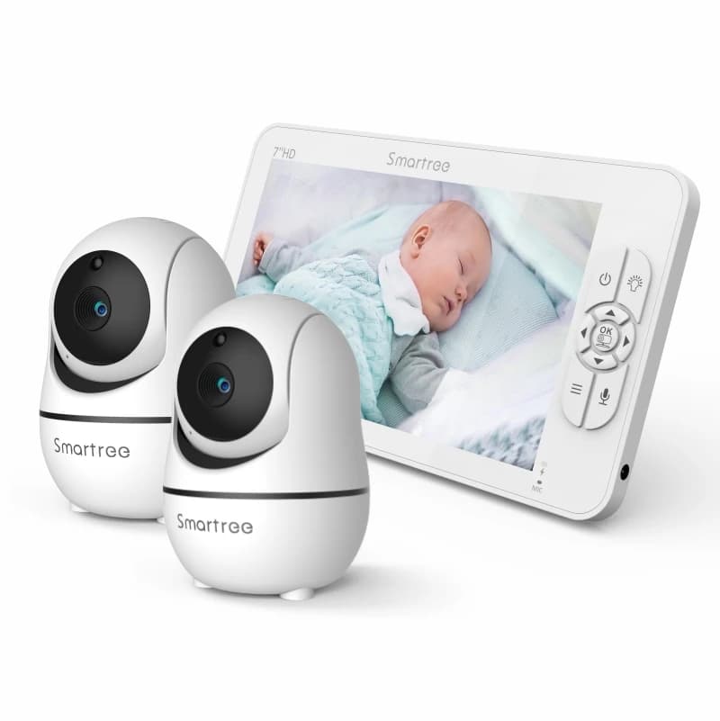 SM70V2 Monitor de vídeo para bebés con pantalla dividida HD de 7 "1080P con dos cámaras, a prueba de piratería, zoom remoto/Pan/Tilt, batería de