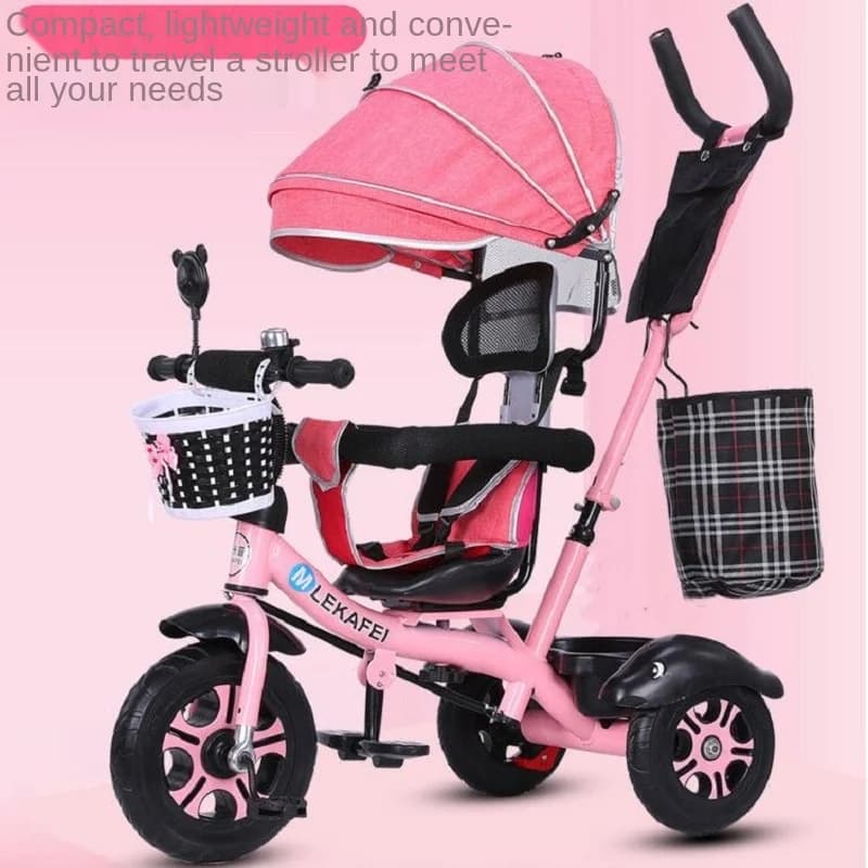 Triciclo Infantil LazyChild con Asiento Giratorio, para Niños de 1 a 5 Años, Marco Metálico, Bicicleta para Bebés, Cochecito con Toldo, Nuevo 2026
