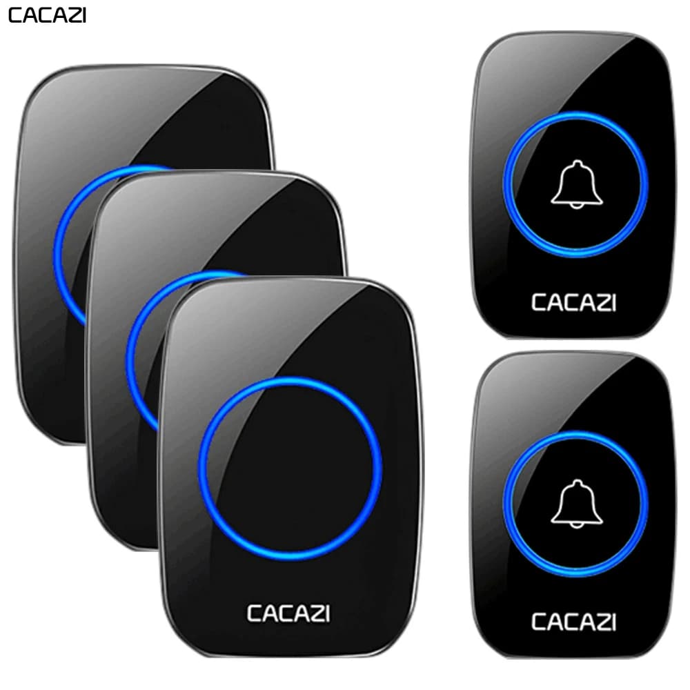 CACAZI-Timbre de puerta inalámbrico, 1/2 botones y 1/2/3 receptores inteligentes para el hogar con un rango de 300 metros y enchufe para la UE, Reino