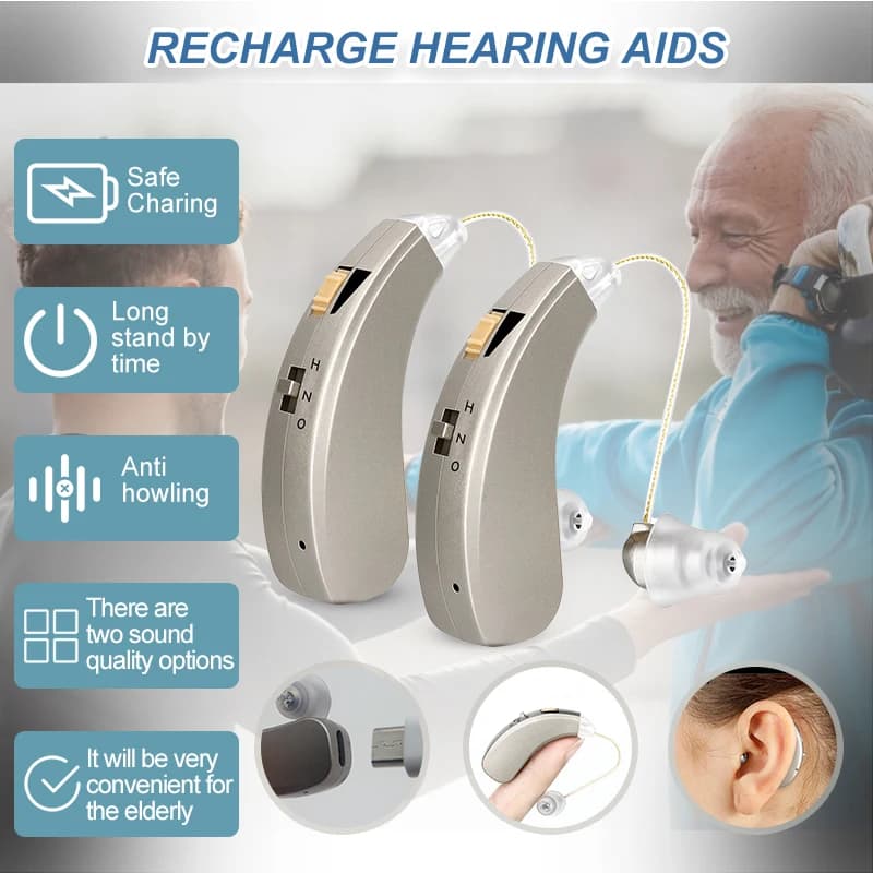 Mini audífonos recargables portátiles BTE, amplificadores de sonido ajustables inalámbricos para ancianos, pérdida severa, envío directo