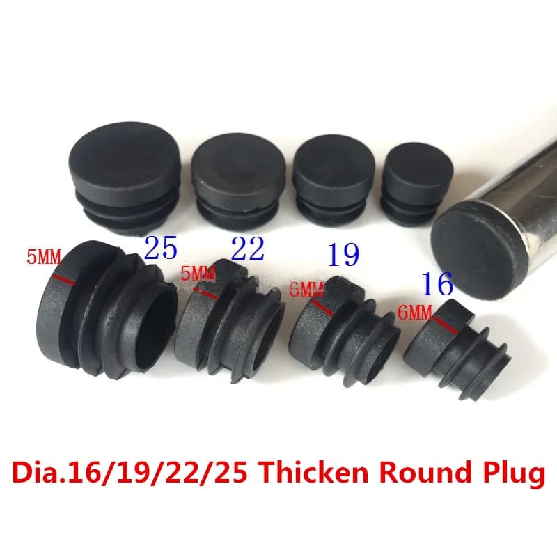 Tapas de tapón ciego de plástico redondo negro grueso, insertos de tubo de 16MM, 19MM, 22MM y 25MM, tapón de inserción para pata de silla