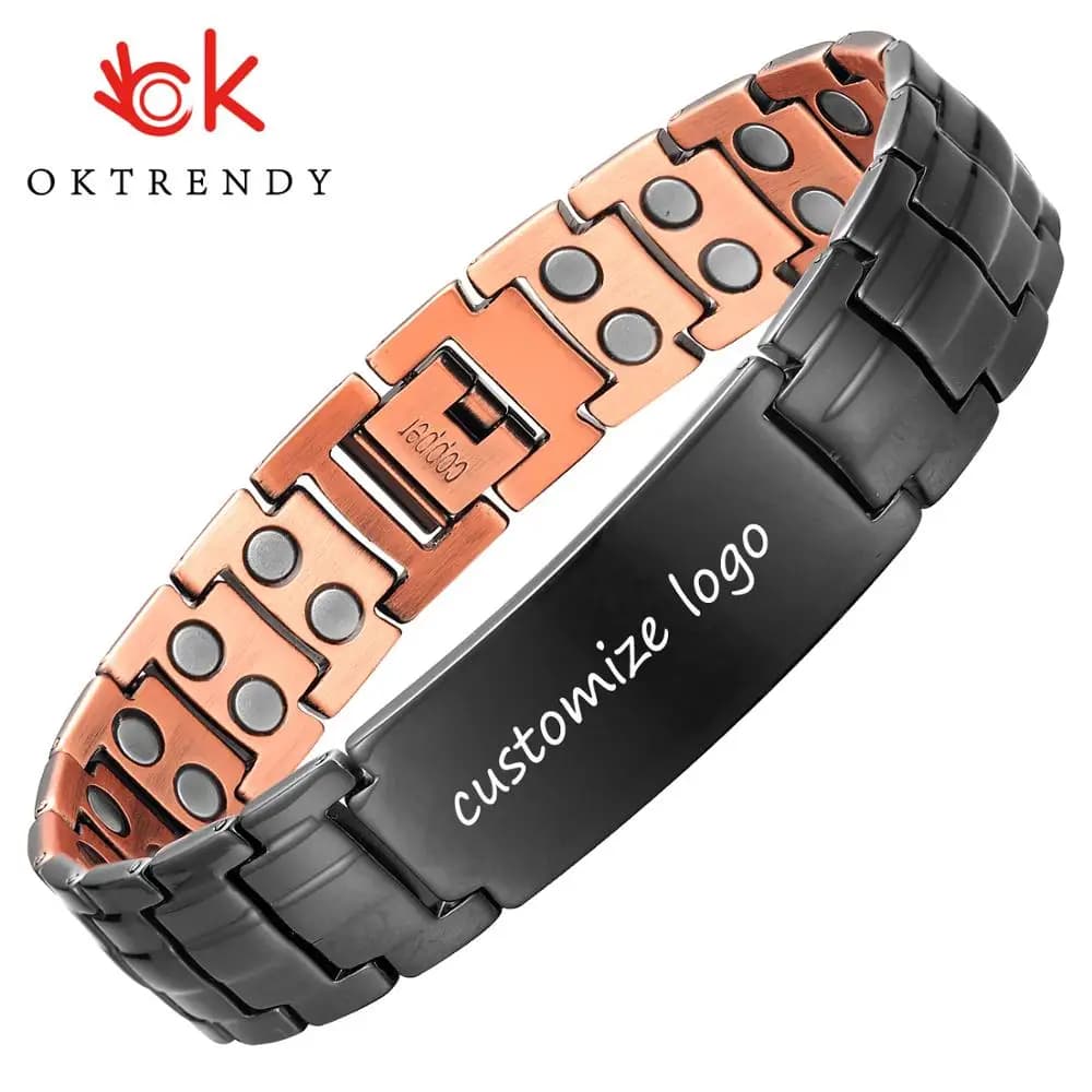 Pulsera magnética de cobre, pulseras personalizadas con nombre de identificación para hombres y mujeres, pulsera ajustable, brazalete, regalo de